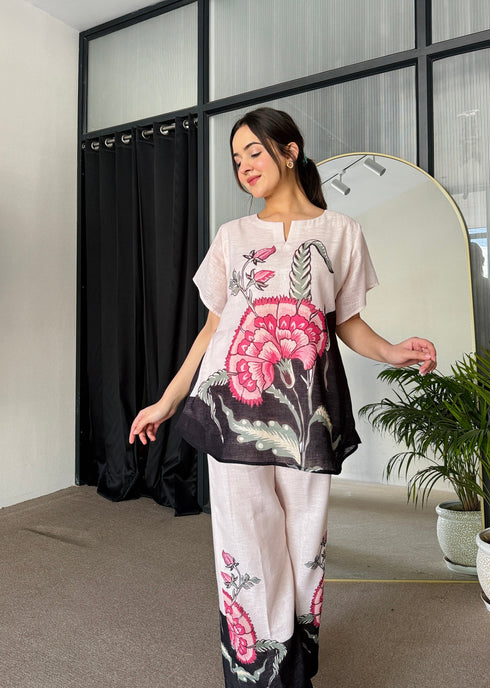 Beige Black Summer Co Ord Set